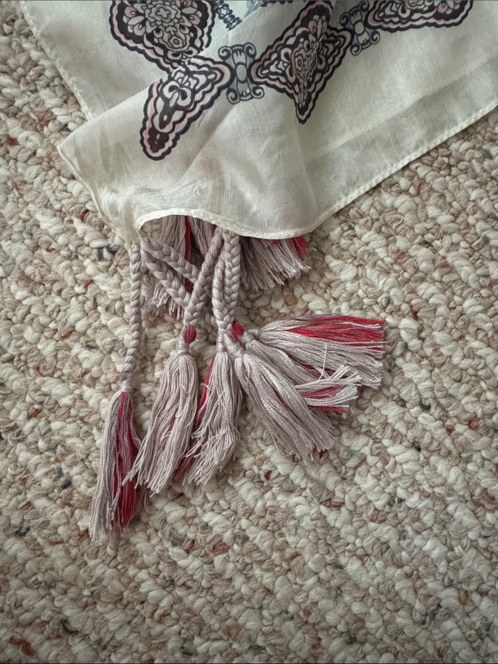 Johnny Was Silk Scarf Bird Peony 44” x44” Tasseled ends - Picture 3 of 5